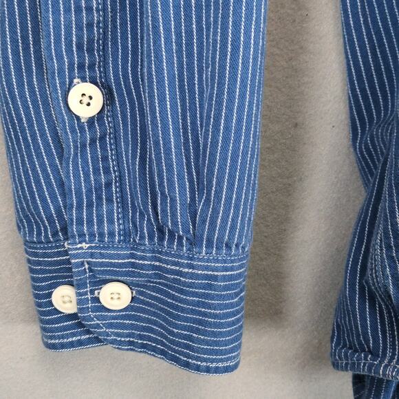 Duluth Trading Men's 2XL Heavy Cotton Blue Striped Button Up Shirt, LS Western - Picture 4 of 6